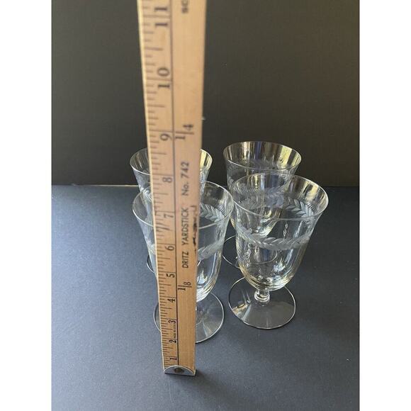 Vintage Floral Vine Etched Crystal Barware Wine Water Cocktail Glasses Set (4) - Picture 7 of 7